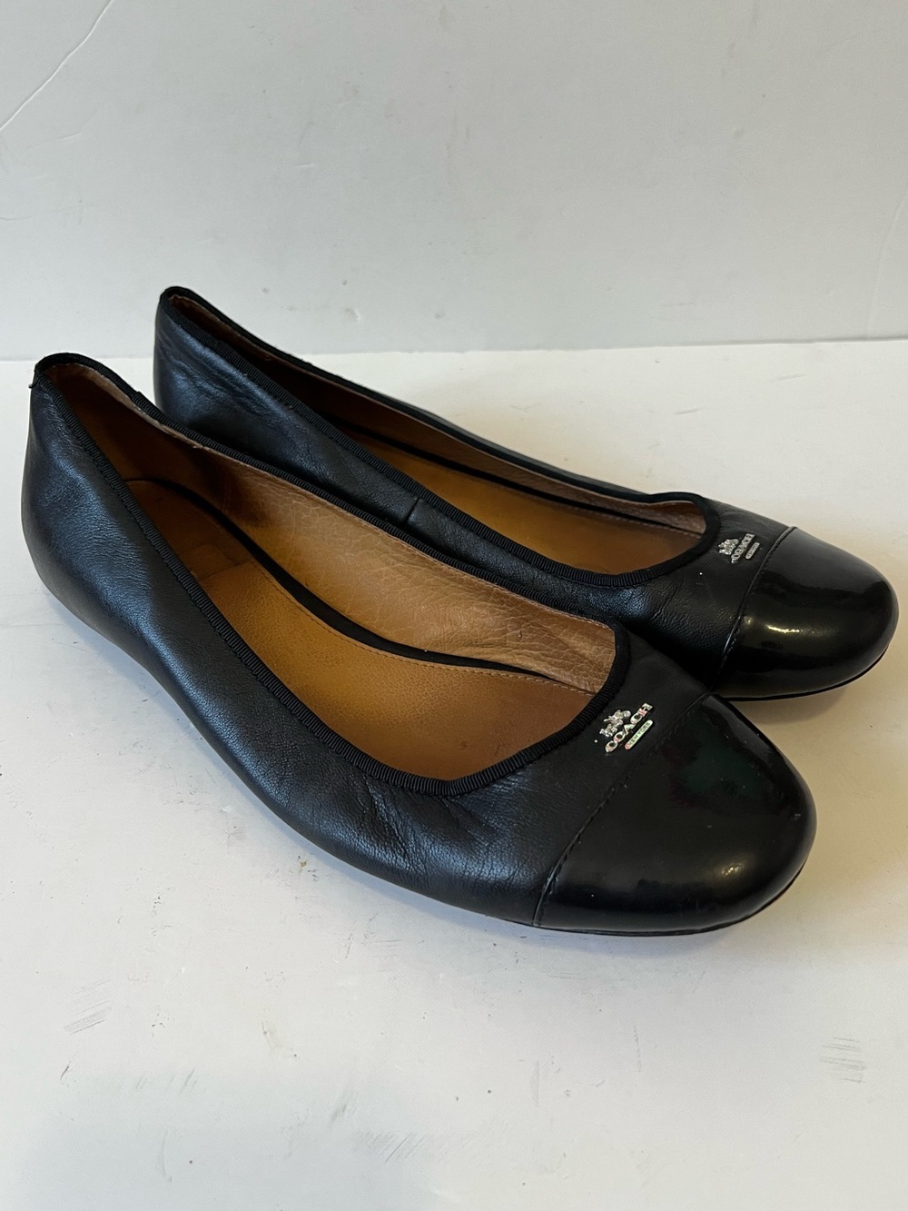 Coach Black Leather Ballet Flats Size 10 - Picture 2 of 10